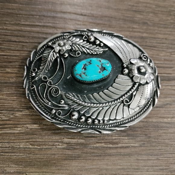 Native American Navajo Silver and Turquois belt buckle Vintage SSI - Picture 7 of 10